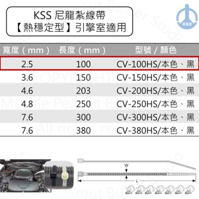 KSS 尼龍紮線帶【熱穩定型】CV-100HS CV-100HSBK 淺綠 黑 100pcs 高溫 束帶 105℃