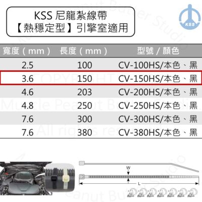 KSS 尼龍紮線帶 【熱穩定型】CV-150HS CV-150HSBK 本色 黑 100pcs 高溫 束帶 105℃