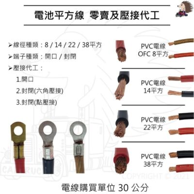 零賣【電線】【PVC電線】台灣製 電池平方線 8-14-22-38平方 重電車用線 直流電線 低壓電線 軟銅絞線
