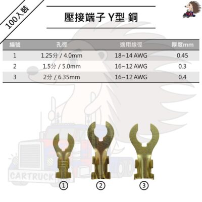 100入裝【壓接端子】【Y型 銅端子 1.25分 1.5分 2分】冷壓端子 壓接端子 接線端子