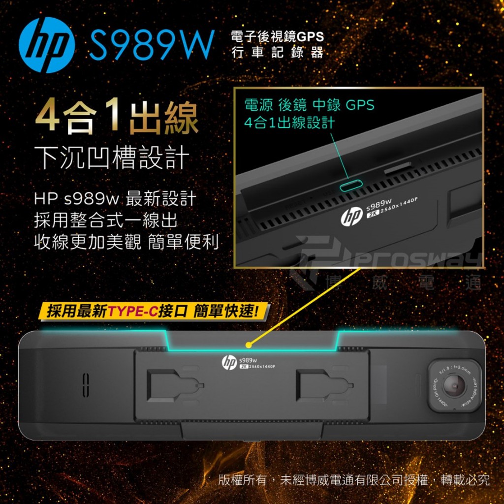 【行車紀錄器】【HP 惠普 電子後視鏡】【S989W 三錄 雙錄】2K HDR 高畫質 WIFI GPS測速:圖片 4