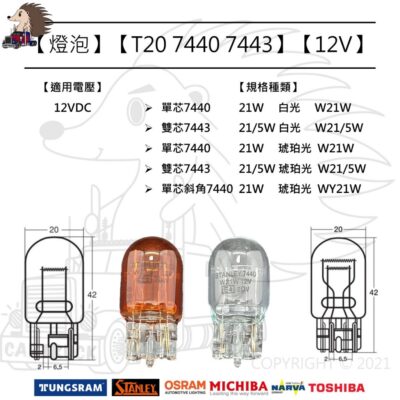 【燈泡】【T20 7440單芯 7443雙芯】【白光 琥珀光】W21W W21/5W WY21W 方向燈 小燈 尾燈