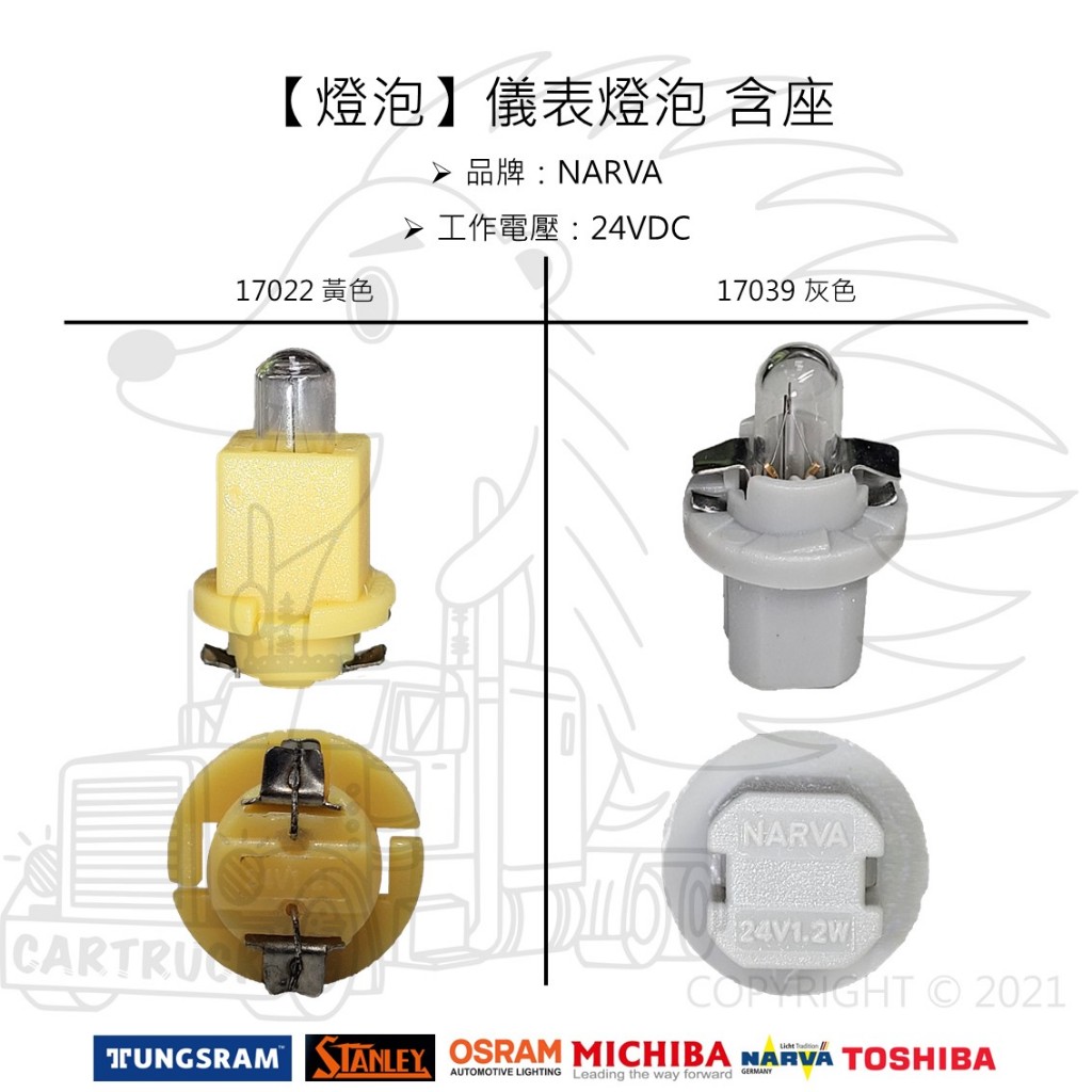 【燈泡】【儀表燈泡】【24V 1.2W 含座】【17022 17039】NARVA 鹵素燈泡 指示燈泡 燈泡