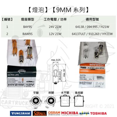 【燈泡】【BA9系列 9mm】【平腳 斜腳 高低腳】【12V 24V 21W 10W 5W】燈泡 牌照燈 方向燈 倒車燈