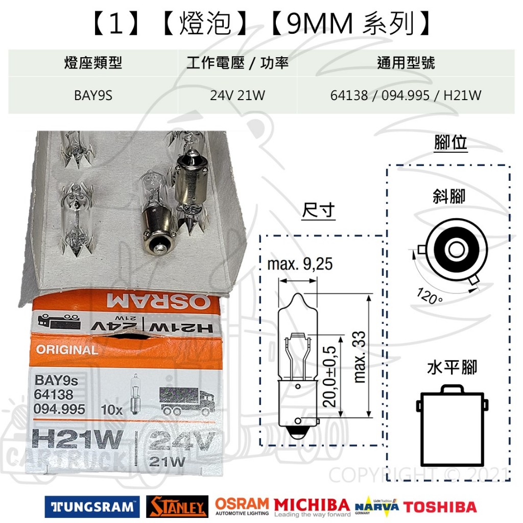 【燈泡】【BA9系列 9mm】【平腳 斜腳 高低腳】【12V 24V 21W 10W 5W】燈泡 牌照燈 方向燈 倒車燈:圖片 2