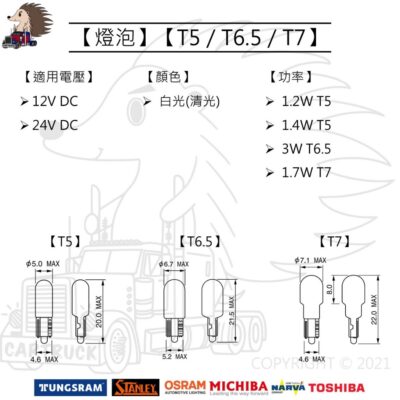 【燈泡】【12V 24V】【T5 T6.5】【1.2W 1.4W】插式燈泡 小炸彈燈泡 小炸彈 原廠光 清光 儀表燈泡