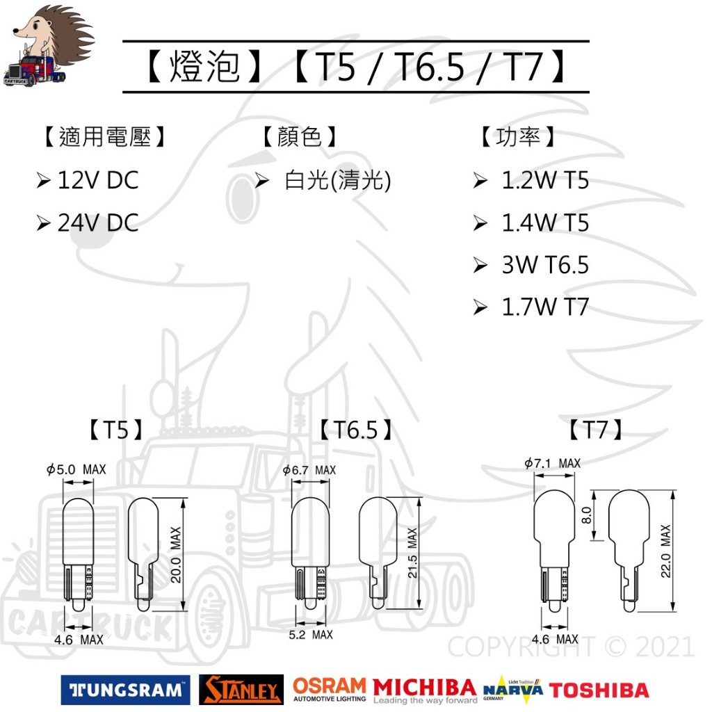 【燈泡】【12V 24V】【T5 T6.5】【1.2W 1.4W】插式燈泡 小炸彈燈泡 小炸彈 原廠光 清光 儀表燈泡